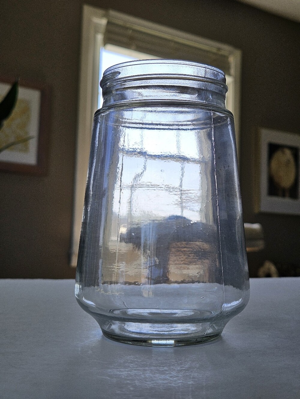 6" Vintage Anchor clear glass jar flower vase wedding farmhouse storage MCM